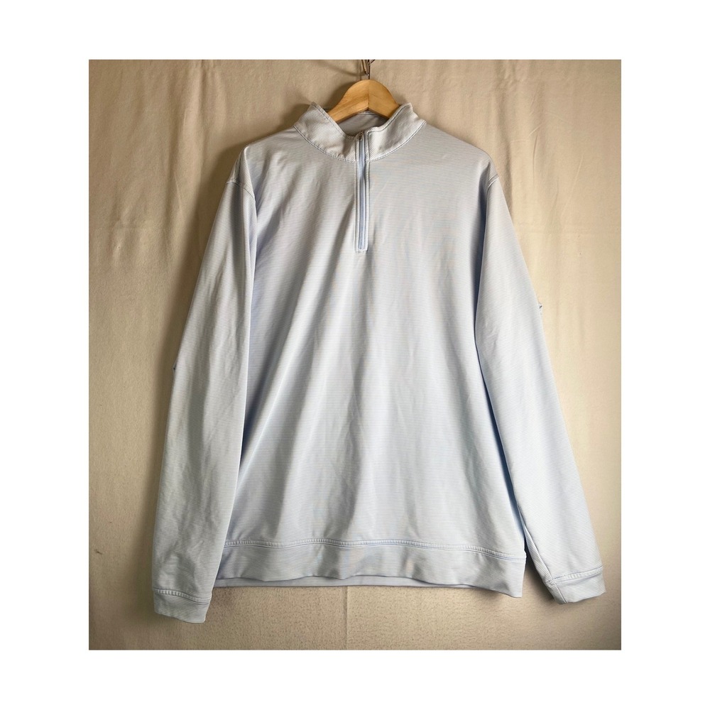 Peter Millar XL Light Blue Stripe Quarter Zip Performance Pullover Golf Preppy
